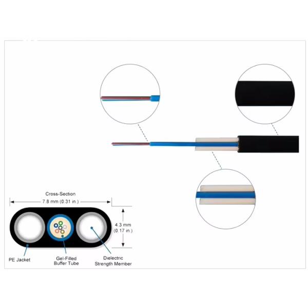 GYFXTBY FRP Cable 2 4 6 8 12 Core Flat Type Outdoor Fiber Optical Cable