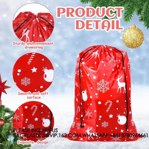 Drawstring Christmas Gift Bags Reusable Xmas Wrapping Bags Giant Christmas Sacks For Xmas Party Favors