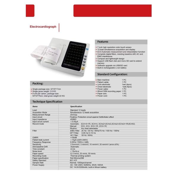14.8V 12 équipement portable à ECG au plomb avec écran tactile 10.2