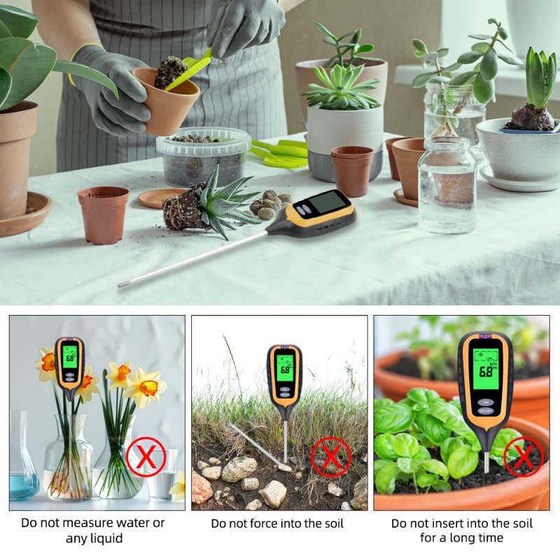 6-in-1 Soil PH Meter Garden Soil PH / Fertility / Moisture / Light / Air Humidity / Temp Multi Functional Soil Testing Tool