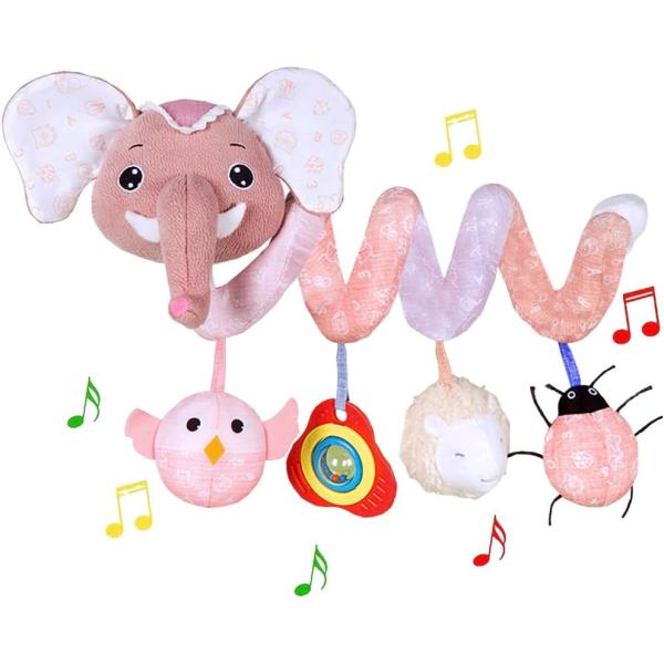 Unisex Baby Activity Spiral Hanging Toys for Stroller Car Seat Crib Bar Bassinet Mobile Musical Elephant Toys