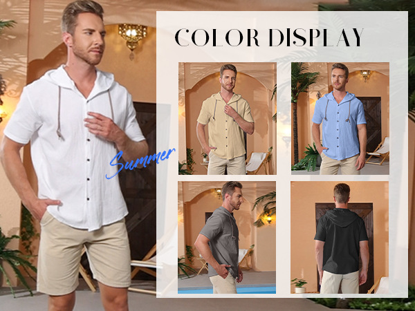 Men’s Hooded Shirt with Lightweight Fabric Adjustable Drawstring Hood and Relaxed Casual Fit