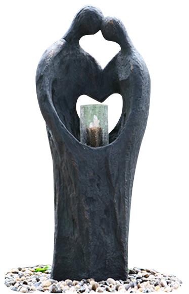 Cement Material Indoor Water Features Fountains In Kiss Lover Shape 
