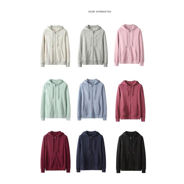 Unisex long sleeve winter rib cuff zipper up hoodies