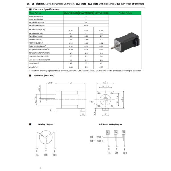 Industrial 35mm Inrunner Brushless Motor NEMA 14 Brushless DC Motor 33.5 Watt