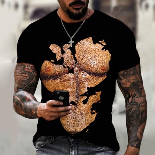Abs 3D da camisa dos homens T do músculo que imprime a parte superior curto do verão da luva da personalidade