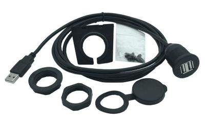 Black Color Dual USB Female Extension Cable Kit High Speed For Boat , Motorcycle