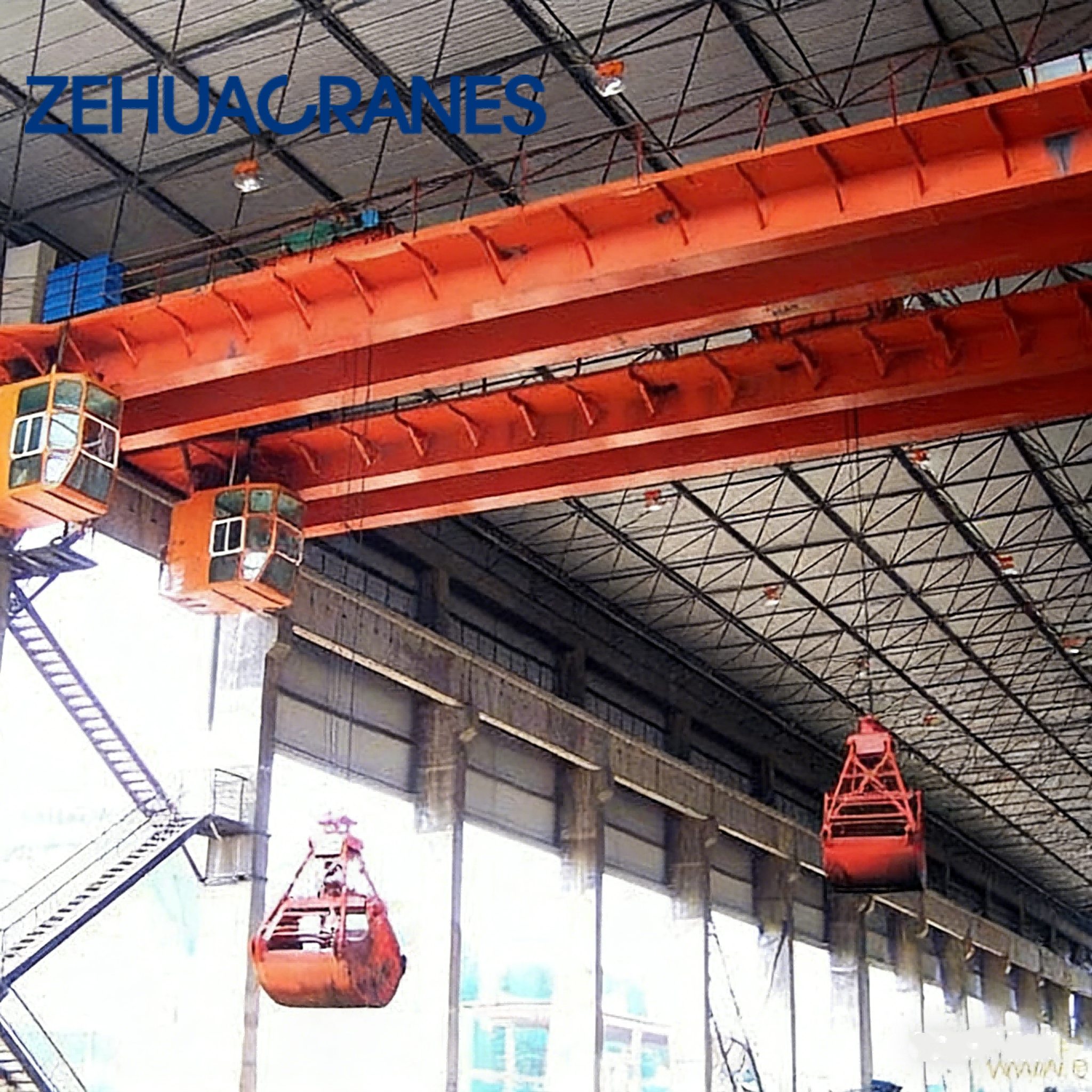 Zehua Intelligent Double Girder Overhead Crane PLC Control Customizable Span with Clamshell Grab for Cement Handling