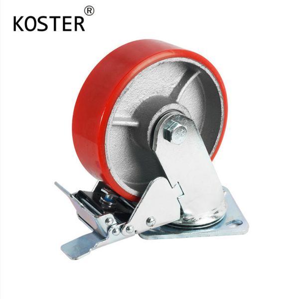 5 Inch PU Wheel Black Rubber Adjustable Industrial Heavy Duty Caster Wheel With Brake