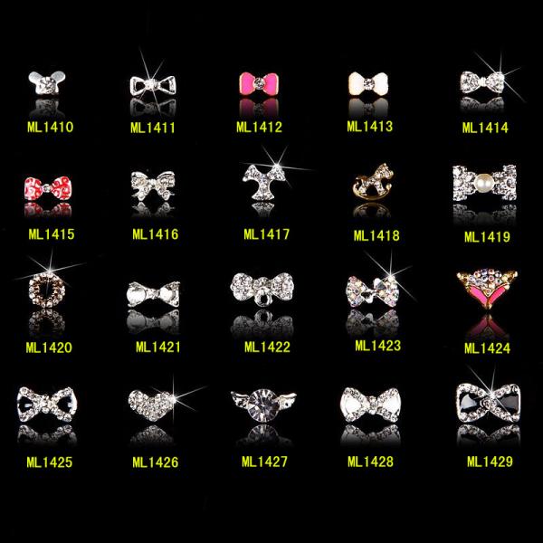 Bow tie nail glitter rhinestones wheel 3d metal nail art decoration tools ML1410-1429