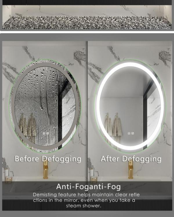 Modern LED Dimmable Oval Shape Bathroom Vanity Mirror Wall Mounted Glass Frameless with Illumination for Makeup IP44 Rated