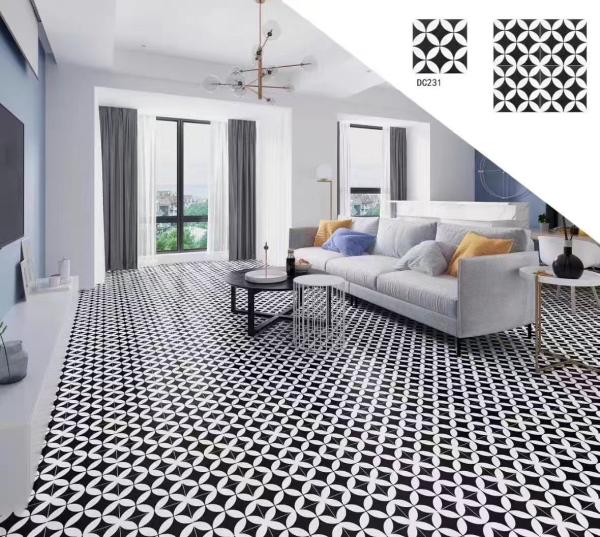 Blanc et noir 200x200mm Carreaux céramiques rustiques pour le salon et carreaux muraux résistants à l'usure pour le balcon