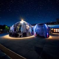 Custom Polycarbonate Waterproof Hotel Glamping Double Bubble Dome House For Romantic Resort