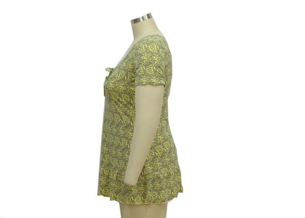 Ladies Casual Short Sleeve Slim Body Fit Dresses Front Butterfly Ties Contrast Inside Layer