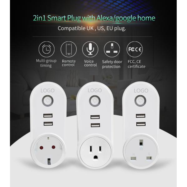 Smart WiFi Power Plug Outlet Socket with 2PCS USB Port App Control Timer Function Compatible with Amazon Alexa Google