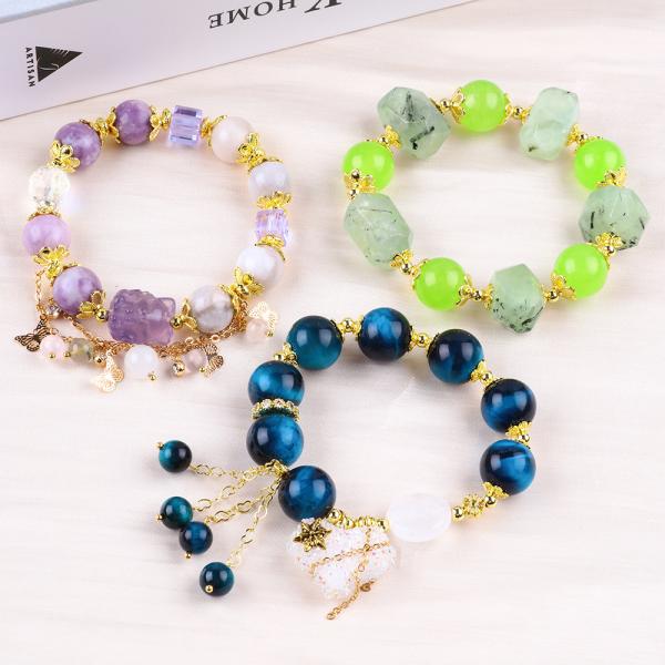Handmade Gemstone Beaded Bracelet Natural Purple Mica Stone Bracelet Adjustable Charm Bracelet For Party Daily Wearing