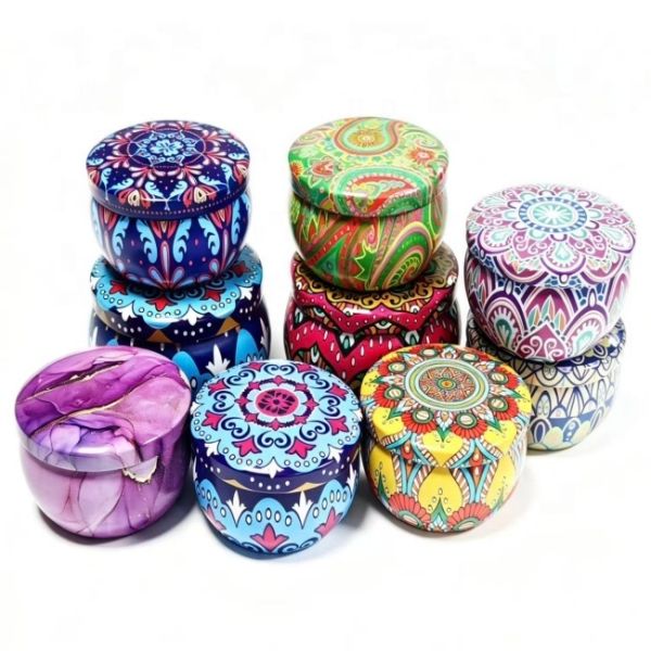 Round Flower Tin Jar Tinplate Metal Tin Cans Tin Box Container Diameter 61 * Height 40mm for Food Candy Craft Candle