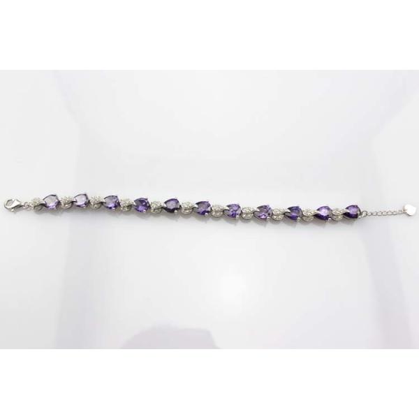 Sterling Silver Created Amethyst Clear CZ Diamonds Tennis Bracelet(B02PURPLE)