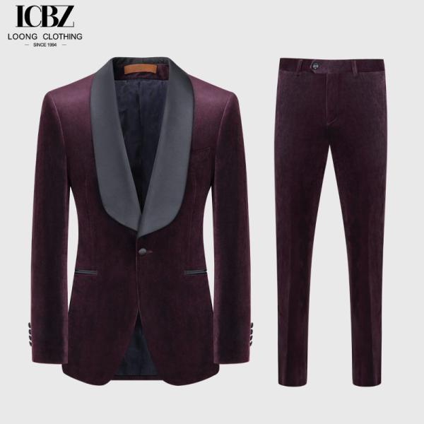 Business Men's Suit 2 Pieces Gold Velvet Shawl Lapel Single Breasted Slim Fit Wedding Suits