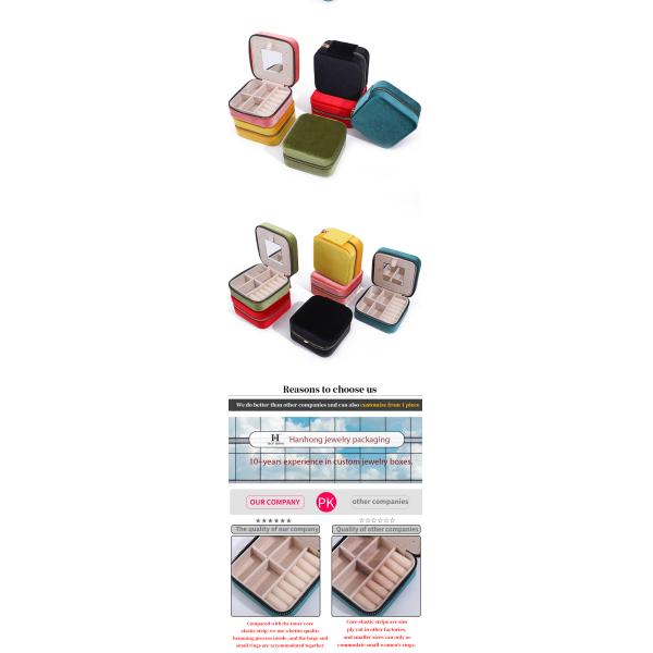 Custom Logo Velvet Jewelry Boxes Travel Storage for Earrings Necklace Ring Mirror Box