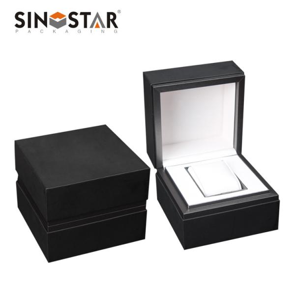 Luxury PU Leather Wooden Watch Box Dustproof Eco - Friendly With Metal Frame