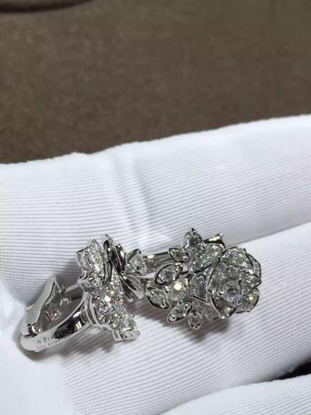 Piaget brand jewelry 18kt  Piaget Rose earrings in 18K white gold set with 72 brilliant-cut diamonds (approx. 0.45 ct).