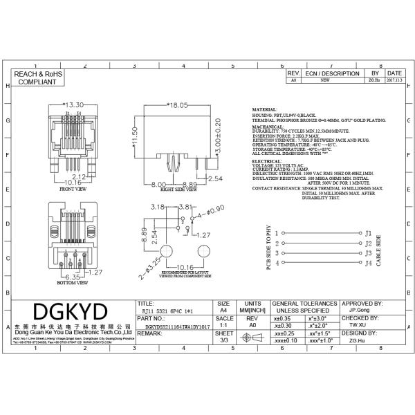 DGKYD53211164IWA1DY1017 G/ Fu Единый порт Rj45 Модульный разъем Безсветовой пластик 6p4c Интерфейс