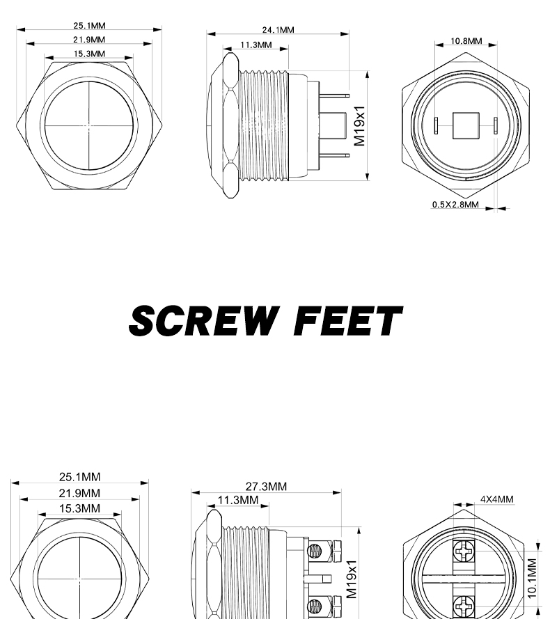 19mm Waterproof LED Signal Lamp Indicator Lights 12V 24V 110V 220V Industrial Source Metal Construction