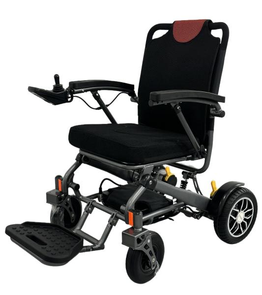 Silla de ruedas ligera con batería de litio con sistema de absorción de 4 golpes
