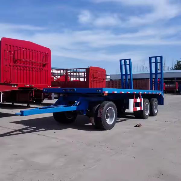 Farm 2-Axles Flat Platform Flatbed Drawbar Full Trailer With Ladder
