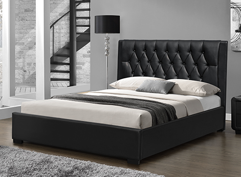 160*200cm PU Tufted Headboard Queen Bed Frame Black Plastic Leg