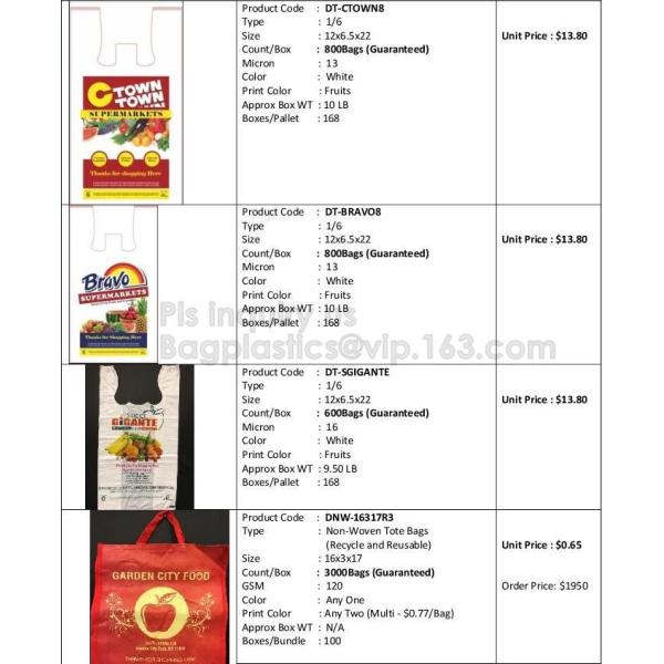 T-Shirt bags with Fruits and Vegetables Design, Garden City food, Your Bags with Your Logo,Poly Rolls, Poly Meat Bags