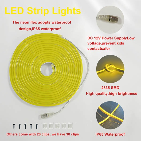 LED Neon Flex Strip Flexible Silicone Rope Light Cuttable Every 1cm Waterproof Soft Glow Durable Uniform Brightness Ideal for Lighting