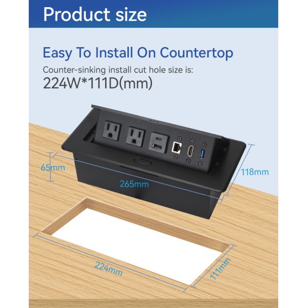 Residential CUL VGA Pop Up Socket Box USB 3.0 For Nightstand Countertops