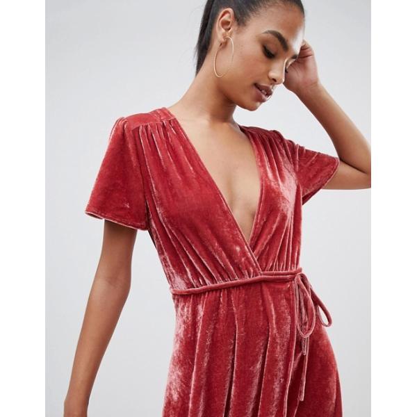 OEM short sleeve pink velvet wrap midi dress