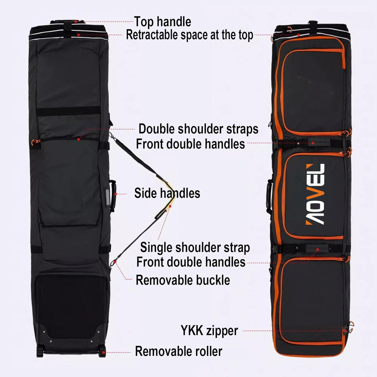 Mens Foldable Roller Snowboard Bag Customized Logo Print Waterproof Rolling Snow Ski Bag Convenient for Air Travel