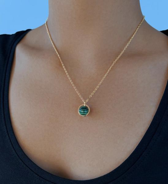 OEM Green Round Stone Pendant Necklace Gold Stainless Torque Jewelry Necklace