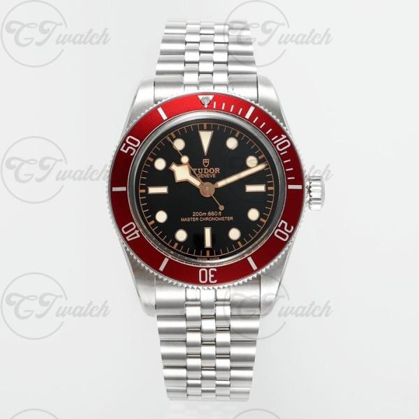 Tudor Black Bay Heritage 41mm Automatic Watch Black Dial with Red Bezel Stainless Steel Case Diver Style