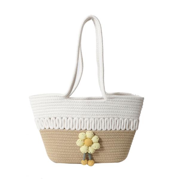 Custom Fashion Ladies Crochet Beach Bag Woman Summer Beach Tote Raffia Straw Bag Handmade Crocheted Rough Raffia Braid Round Straw Raffia Tote Bag With Raffia Straps With Coton Lining Straw Bag