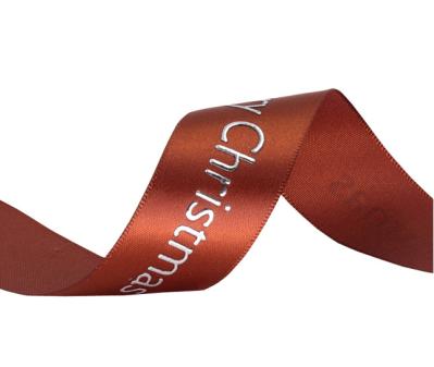 Eco-Friendly Custom Satin Ribbon With Silver Foil Logo Printed Logo Branded Ribbon