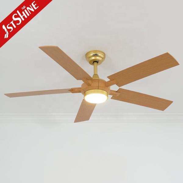 1stshine Ventilador de teto LED com acabamento remoto de grãos de madeira 5 lâminas Logotipo 1stshine / OEM Logotipo