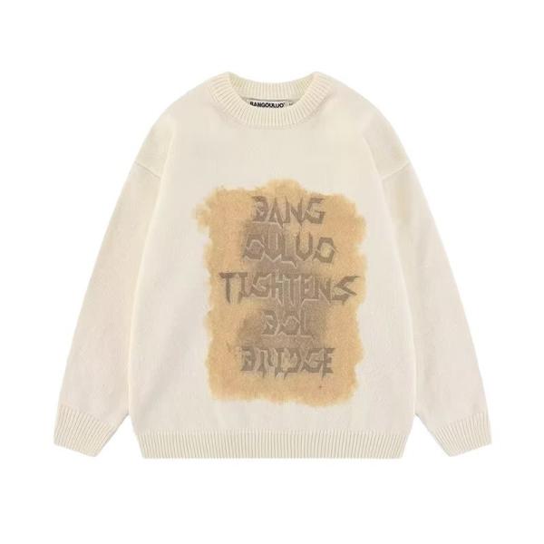 Pullover Closure Men s Sweaters made of Cashmere with Ribbed Hem Style Autumn/Winter Letter Graffiti Knitted Sweater