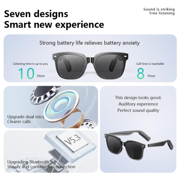 110mAh*2 Капацитет Bluetooth Солнцезащитные очки с музыкой 8-10 часов Глянцевый черный очки