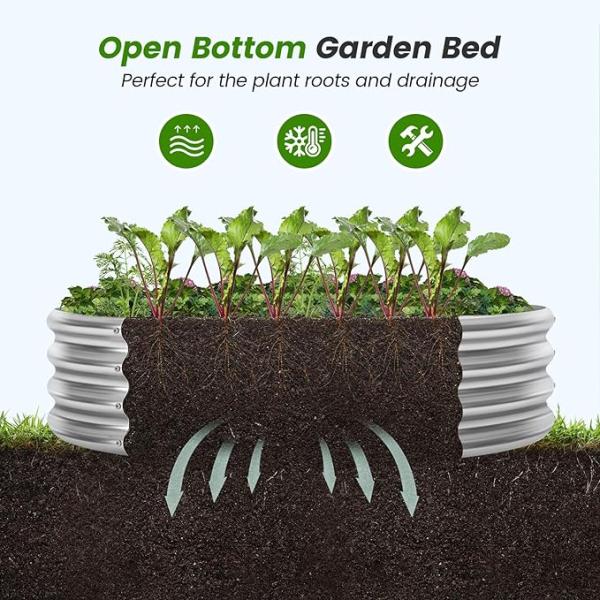 Easy To Assemble Round Metal Raised Garden Beds Outdoor 2*1Ft  Sliver