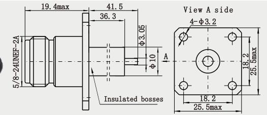 N Female RF Coaxial Connector 4-hole Flange with Long Microstrip