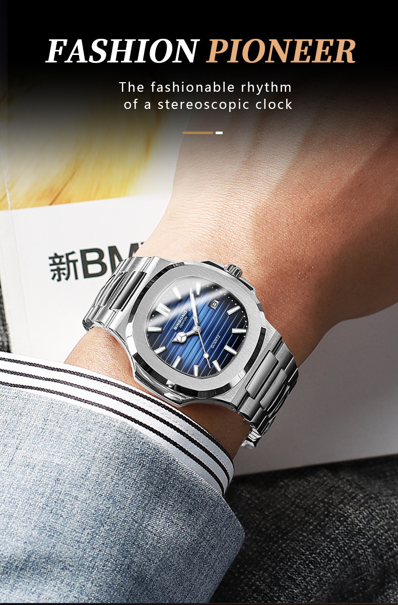 Men's Octagonal Stainless Steel Quartz Watch – Classic Business Dress Watch
