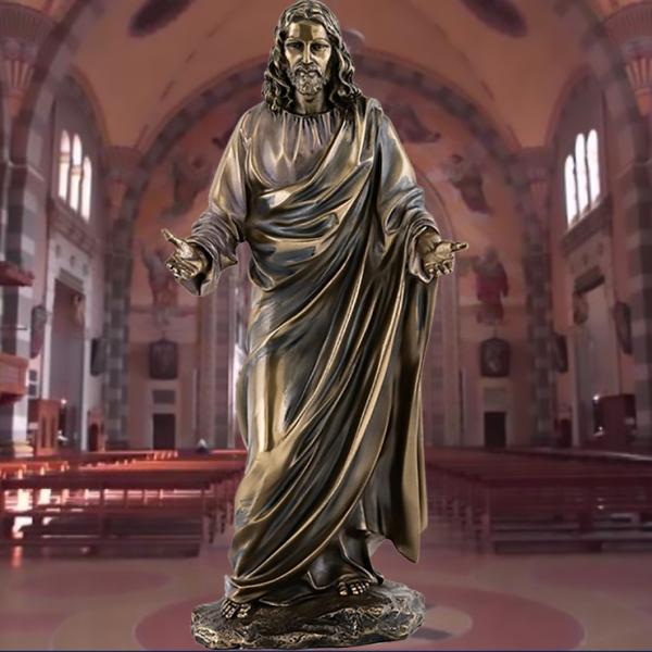 Custom Metal Religious Crafts Cast Bronze Statue Lord Christ Jesus With Cross Bronze Statue For Church Outdoor Display