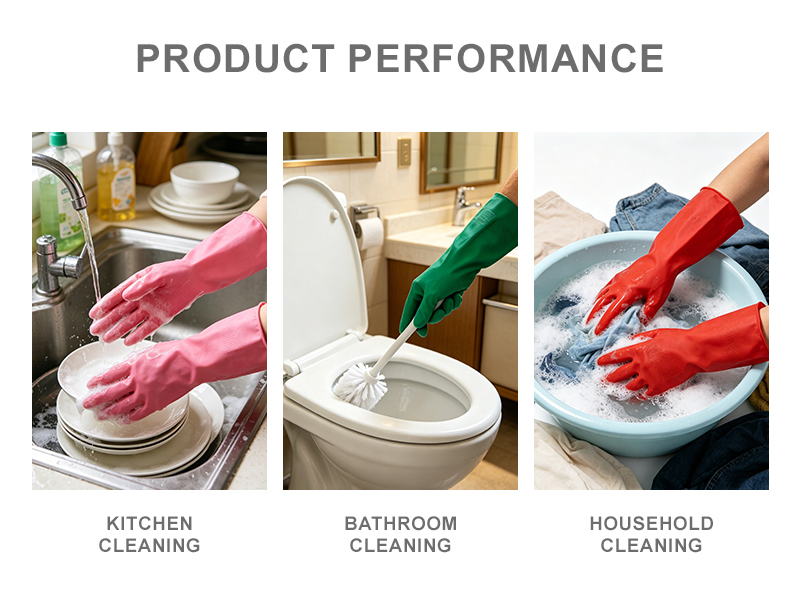 Natural Latex Housework Gloves Puncture Resistant Rubber Cleaning Gloves Palm Textured