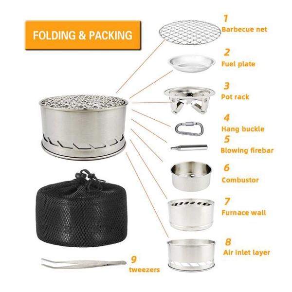 Mini Portable Wood Burning Stove, Camping Stove Foldable Stainless Steel Backpacking Cookware Rocket Stove