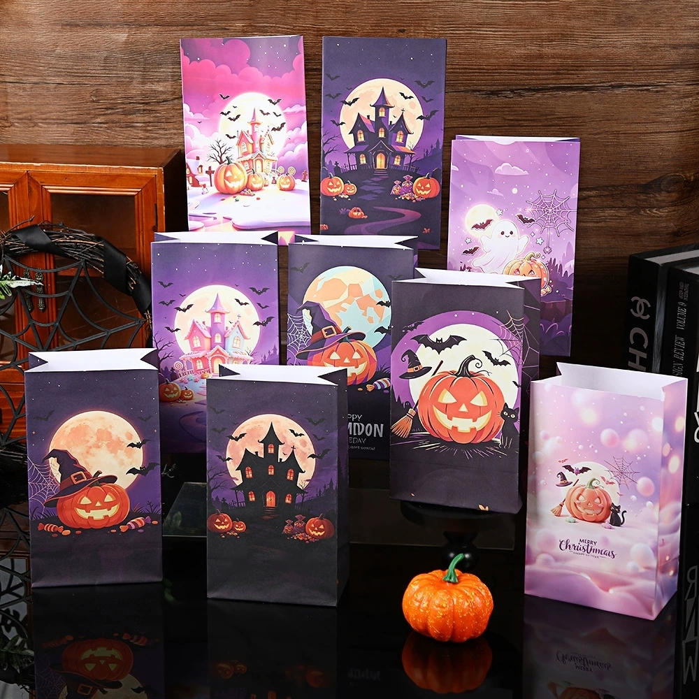 Halloween Paper Gift Bags with Sealing Stickers for Treat Packaging